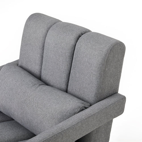 Linen Recliner Armchair with Lumbar Pillow and Wood Frame - Sonkuki