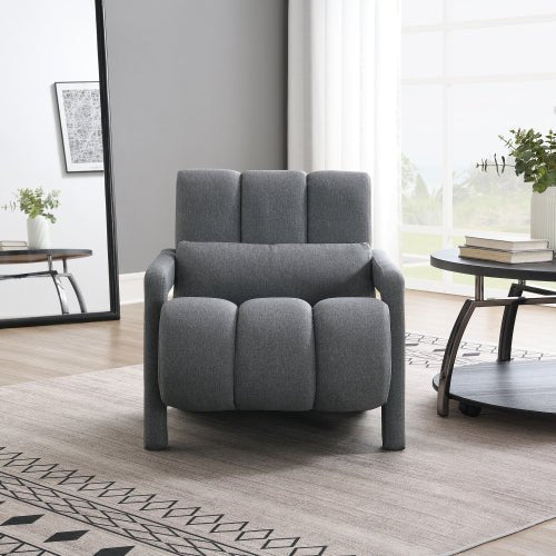 Linen Recliner Armchair with Lumbar Pillow and Wood Frame - Sonkuki