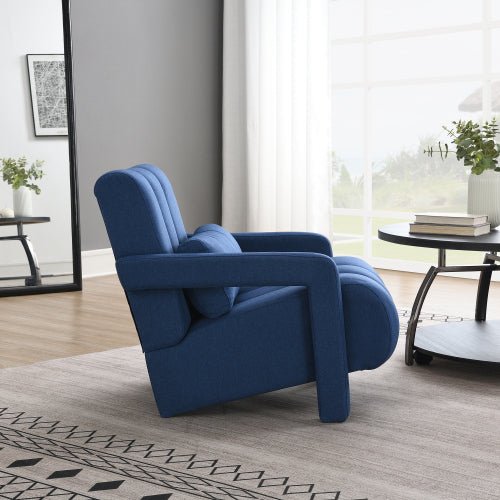 Linen Recliner Armchair with Lumbar Pillow and Wood Frame - Sonkuki