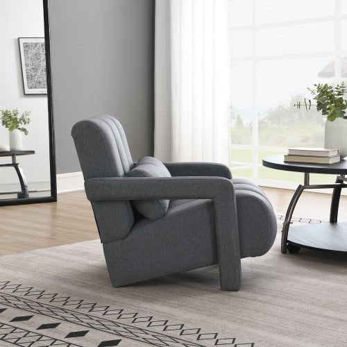Linen Recliner Armchair with Lumbar Pillow and Wood Frame - Sonkuki