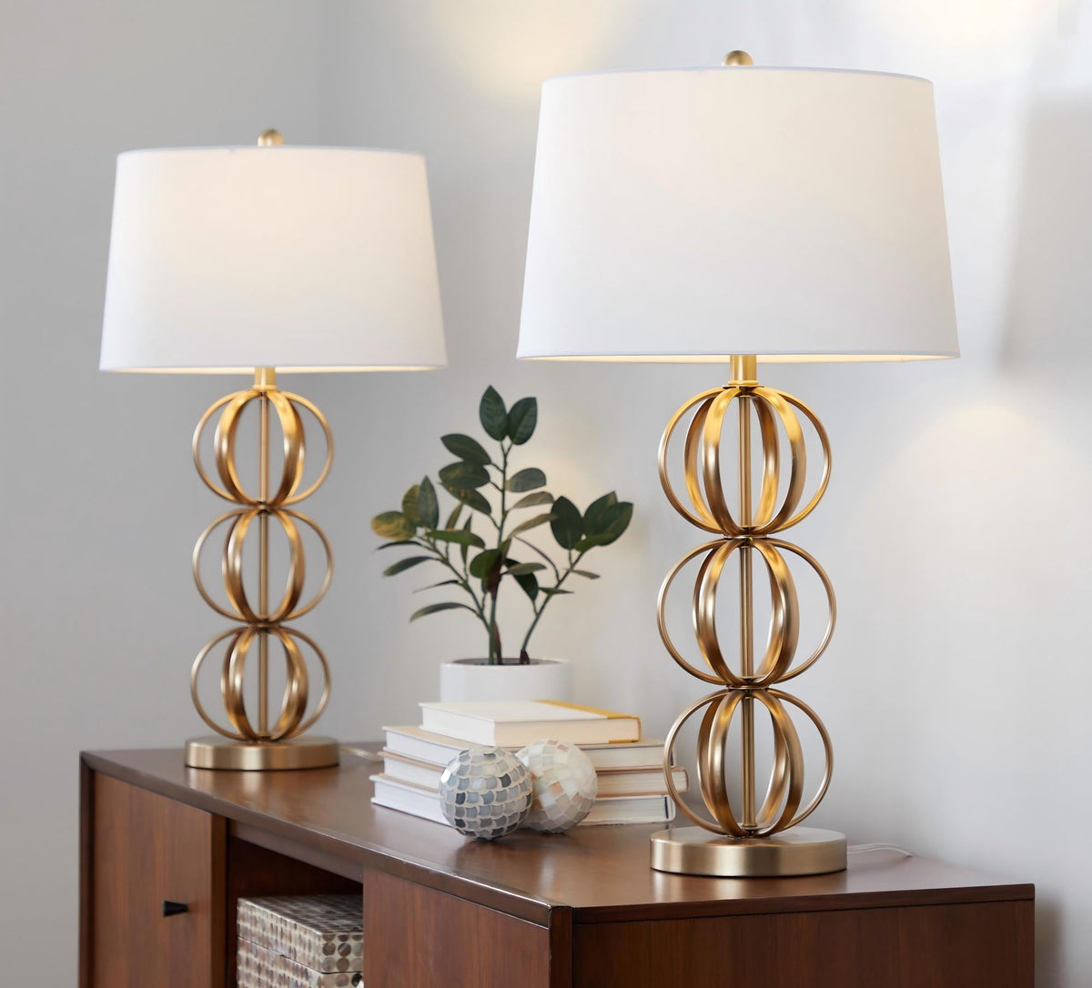 Linx 29" Contemporary Metal Table Lamp in Gold Metal and White Linen Shade from Grandview Gallery by LumiSource - Set of 2 - Sonkuki