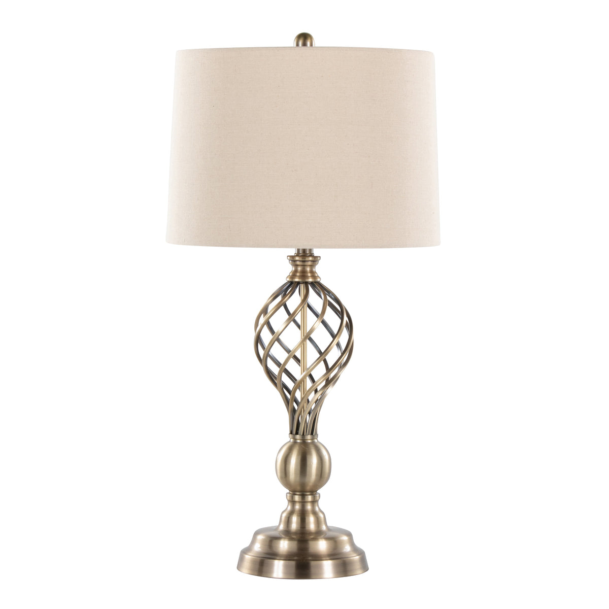 Linx Twist 29" Contemporary Metal Table Lamp in Antique Soft Brass and White Linen Shade from Grandview Gallery by LumiSource - Set of 2 - Sonkuki