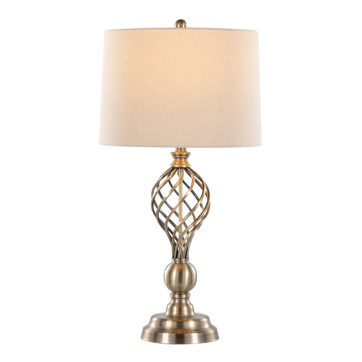 Linx Twist 29" Contemporary Metal Table Lamp in Antique Soft Brass and White Linen Shade from Grandview Gallery by LumiSource - Set of 2 - Sonkuki