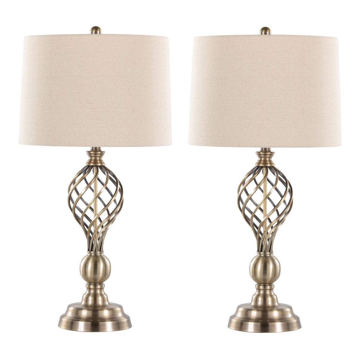Linx Twist 29" Contemporary Metal Table Lamp in Antique Soft Brass and White Linen Shade from Grandview Gallery by LumiSource - Set of 2 - Sonkuki