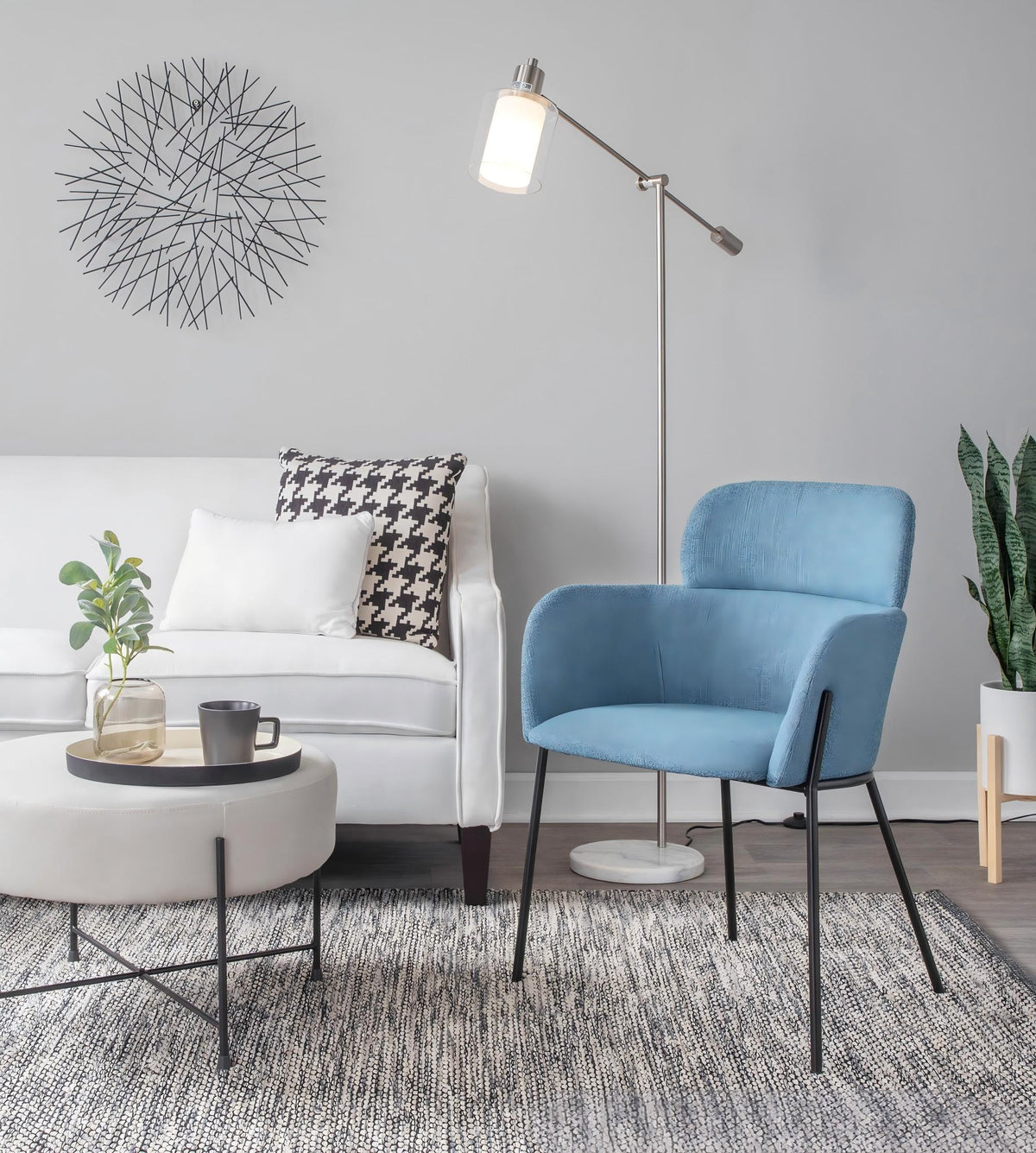 Marcel Contemporary/Glam Floor Lamp in White Marble and Nickel Metal with Clear and Frosted Glass Shade by LumiSource - Sonkuki
