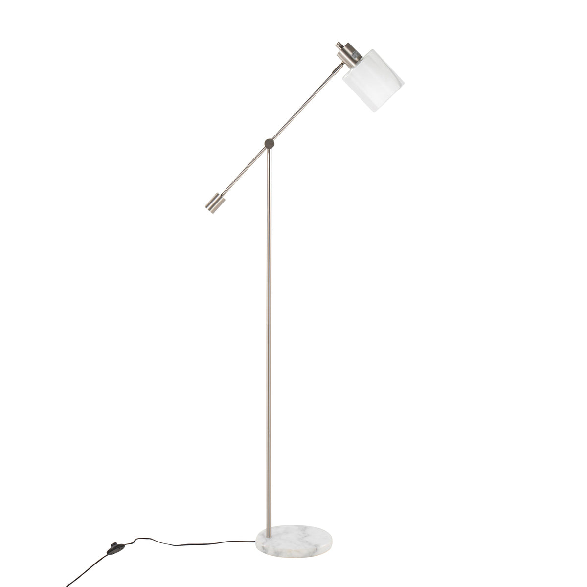 Marcel Contemporary/Glam Floor Lamp in White Marble and Nickel Metal with Clear and Frosted Glass Shade by LumiSource - Sonkuki
