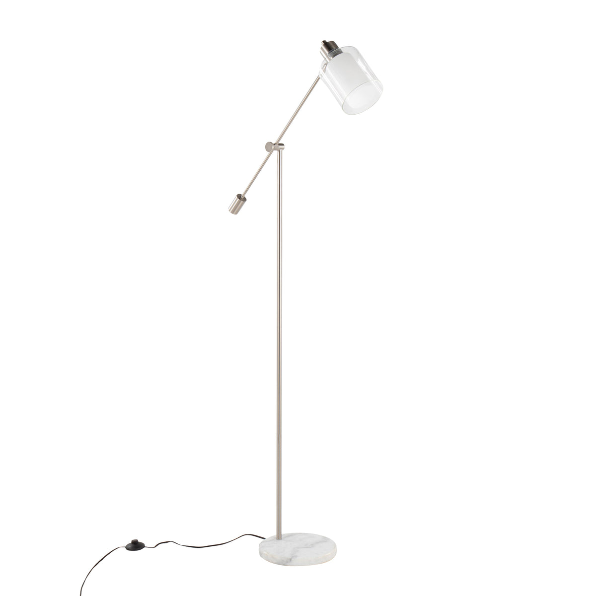 Marcel Contemporary/Glam Floor Lamp in White Marble and Nickel Metal with Clear and Frosted Glass Shade by LumiSource - Sonkuki