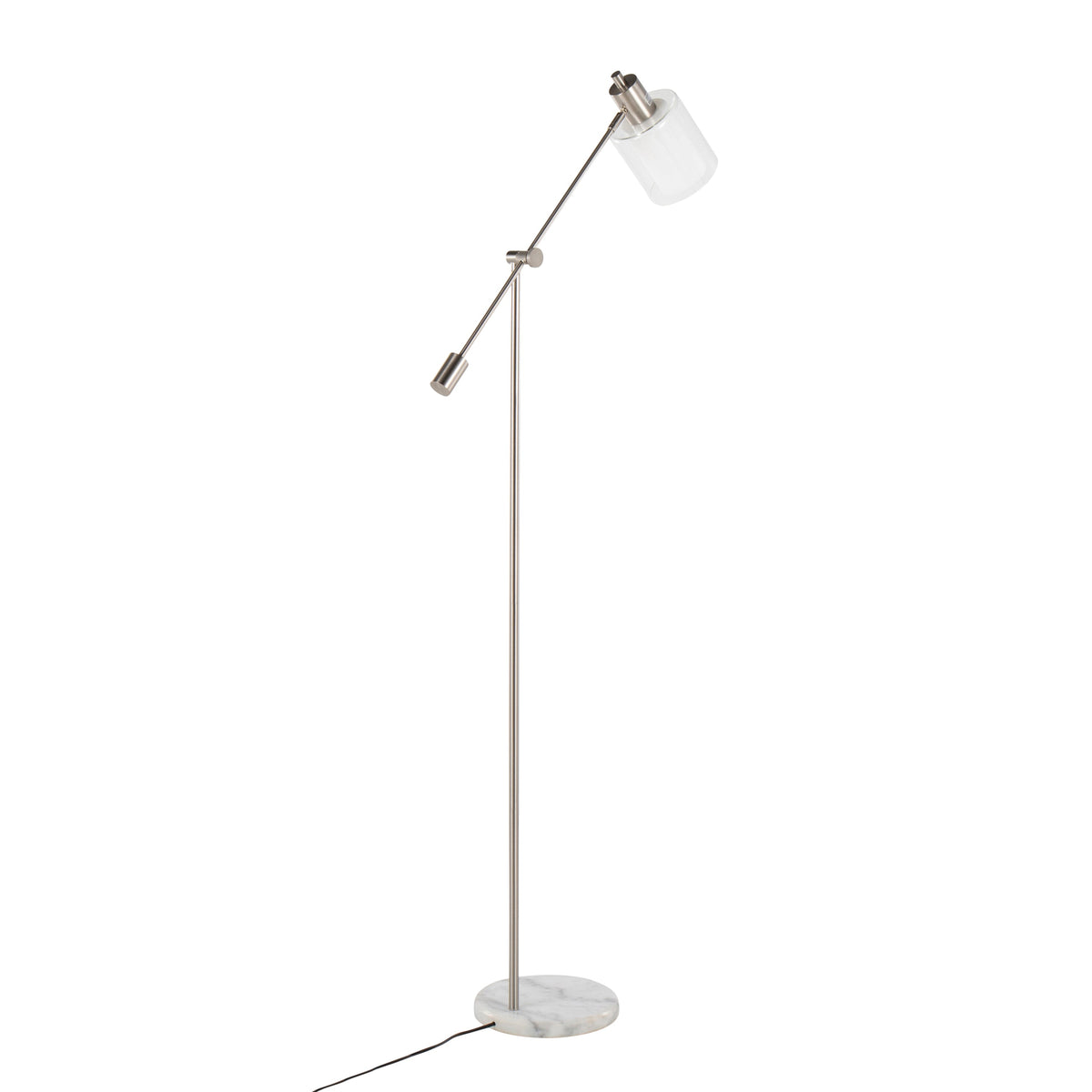 Marcel Contemporary/Glam Floor Lamp in White Marble and Nickel Metal with Clear and Frosted Glass Shade by LumiSource - Sonkuki