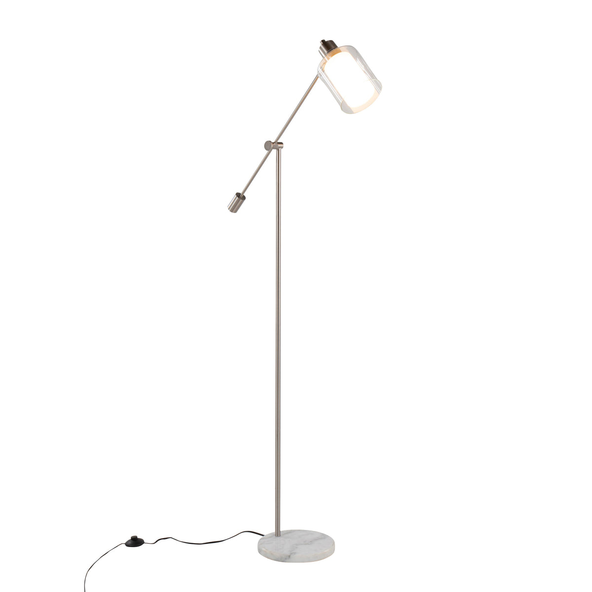 Marcel Contemporary/Glam Floor Lamp in White Marble and Nickel Metal with Clear and Frosted Glass Shade by LumiSource - Sonkuki