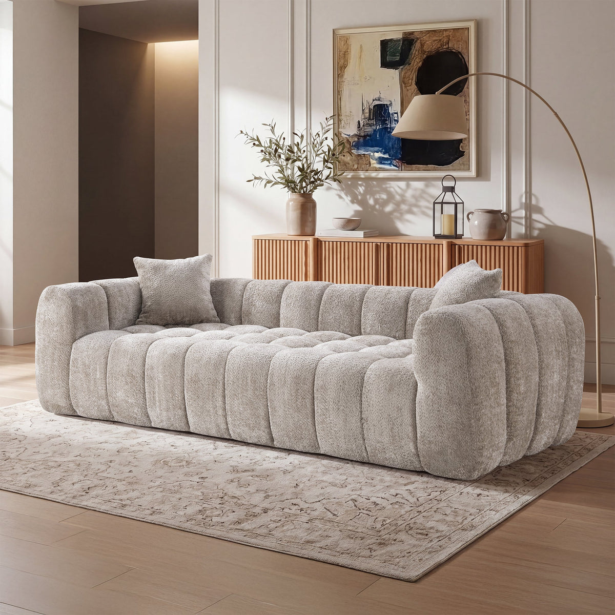 Marshmallow Cloud Compressed Sofa, 102.7" Oversized with Two Cushions, Modern Soft Boucle Sofa for Living Room, Apartment - Sonkuki