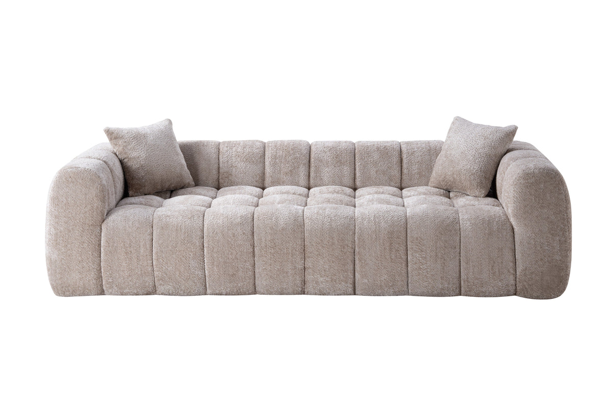 Marshmallow Cloud Compressed Sofa, 102.7" Oversized with Two Cushions, Modern Soft Boucle Sofa for Living Room, Apartment - Sonkuki
