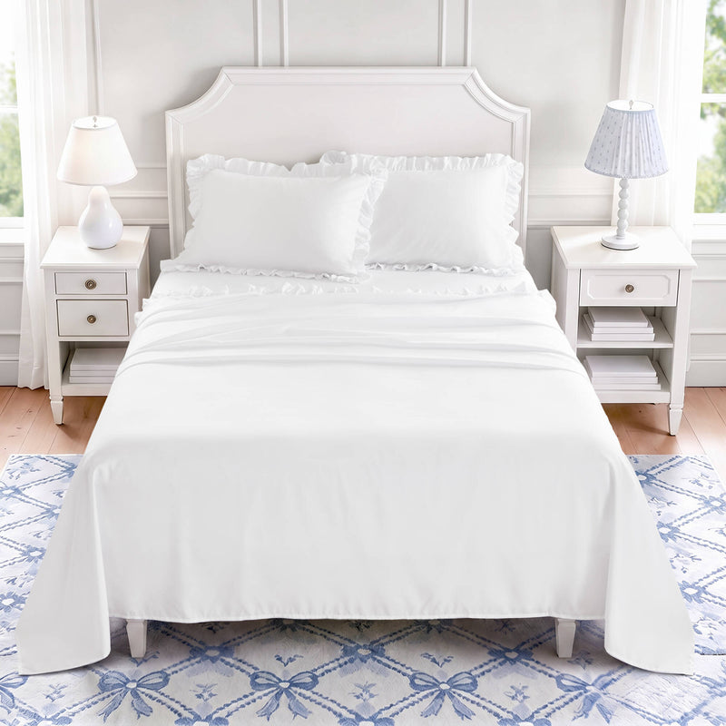 MF Solid Ruffled Hem Sheets, Bright White - main product image