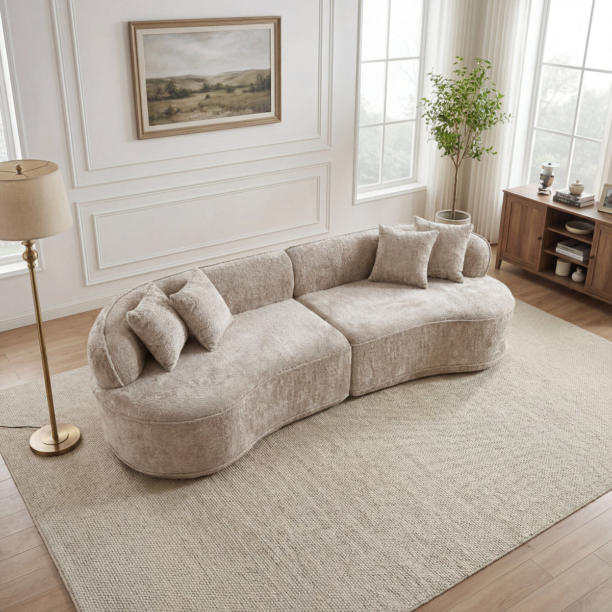 Modern Curved L-Shape Luxury Sectional Oversized Sofa: Minimalist Design, Comfy Sleeper Couch for Living Room, Apartment & Reception Spaces,No Assembly Required - Sonkuki