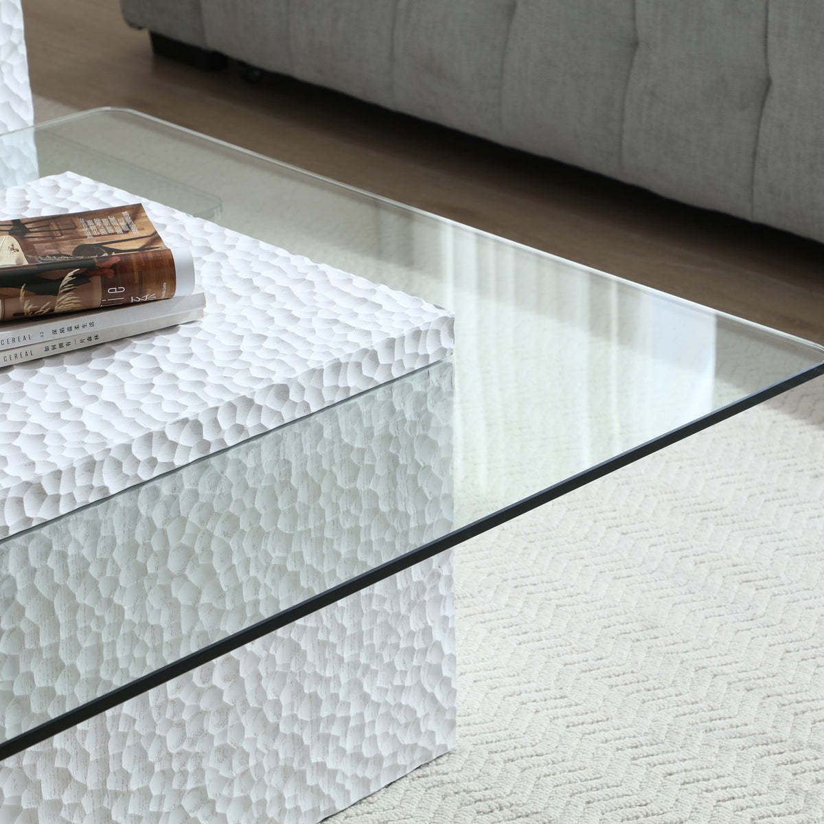 Modern White Textured Cube Coffee Table - Sonkuki