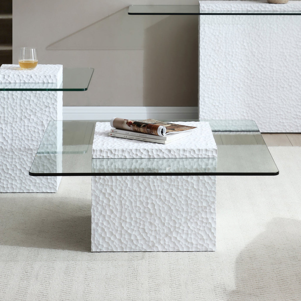 Modern White Textured Cube Coffee Table - Sonkuki