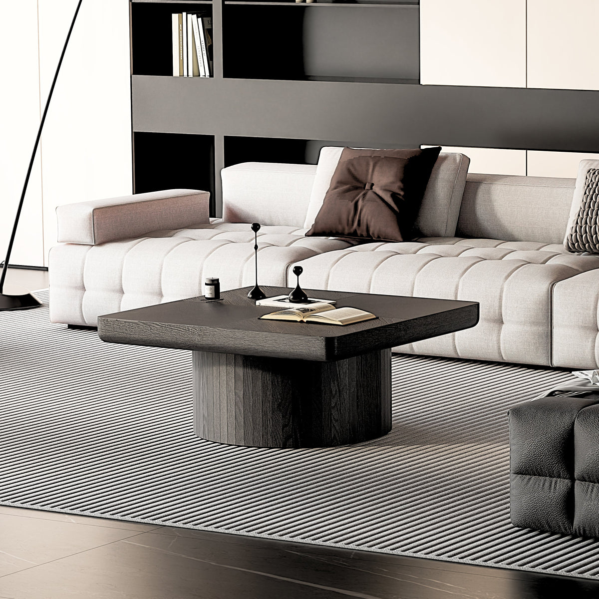 Modern Wood Nesting Coffee Table Set, 2-Piece Coffee Table with Cylindrical & Fluted Pedestal, Minimalist Center Table & Side Table for Wabi-Sabi Decor, Versatile Nesting Tables for Living Room - Sonkuki