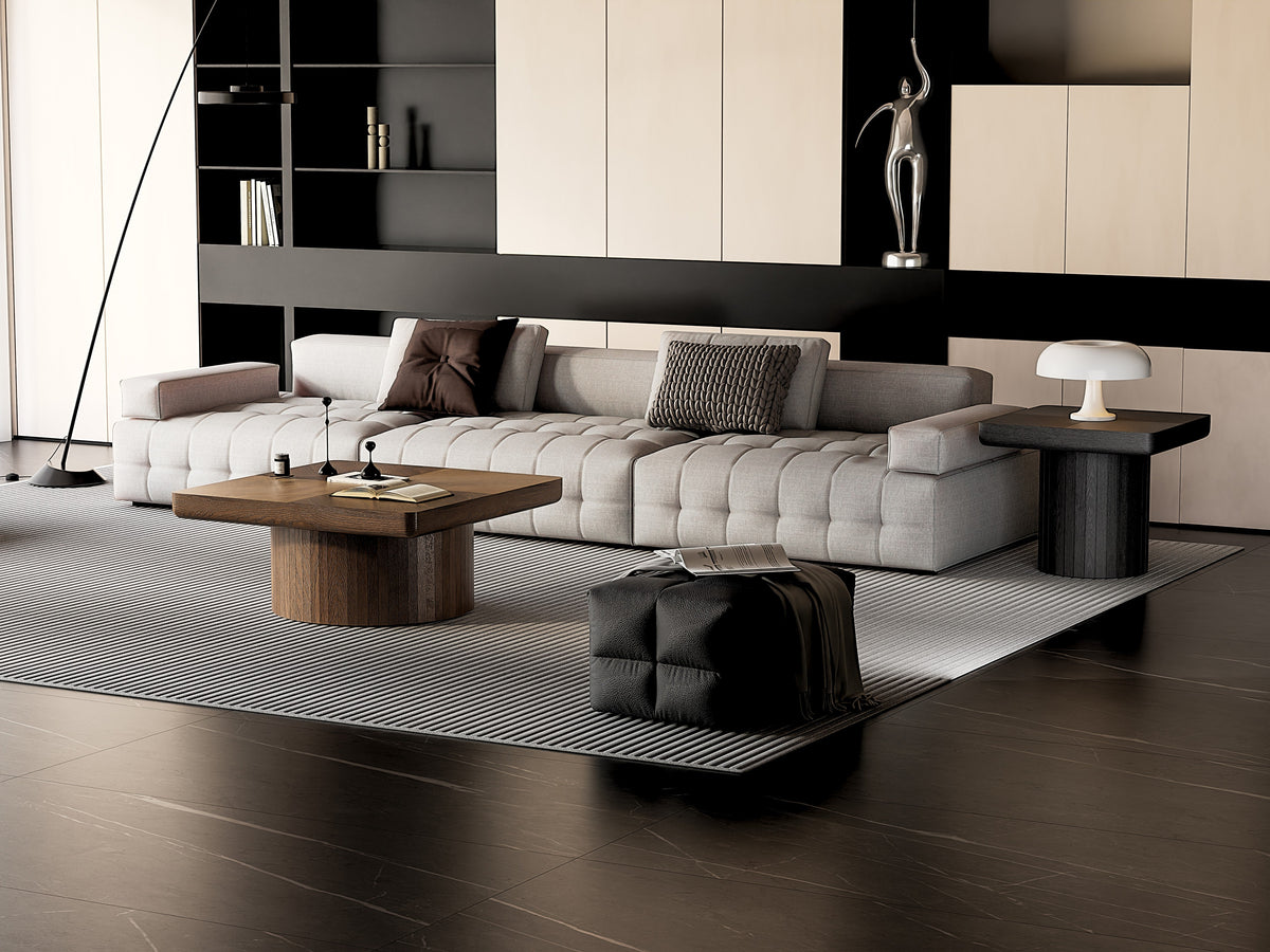 Modern Wood Nesting Coffee Table Set, 2-Piece Coffee Table with Cylindrical & Fluted Pedestal, Minimalist Center Table & Side Table for Wabi-Sabi Decor, Versatile Nesting Tables for Living Room - Sonkuki
