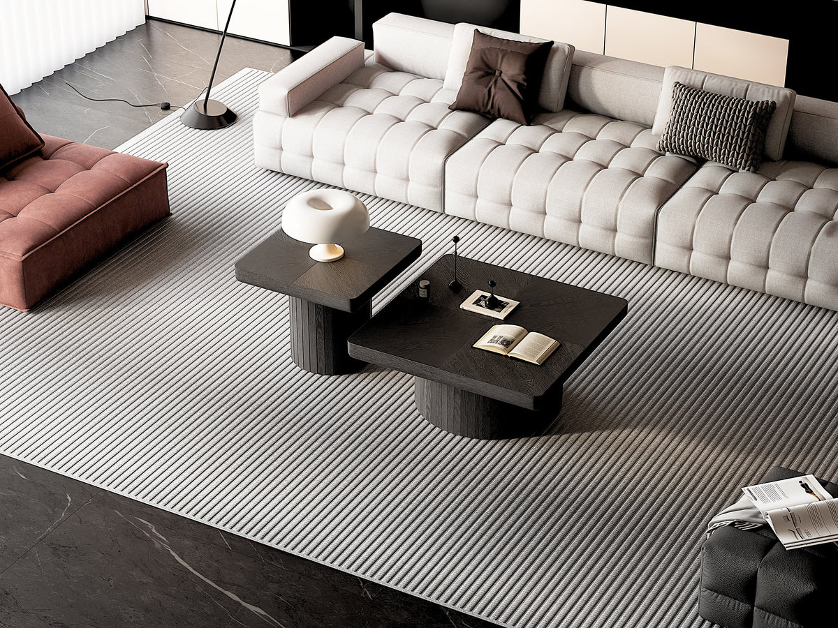 Modern Wood Nesting Coffee Table Set, 2-Piece Coffee Table with Cylindrical & Fluted Pedestal, Minimalist Center Table & Side Table for Wabi-Sabi Decor, Versatile Nesting Tables for Living Room - Sonkuki