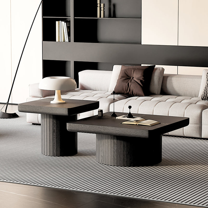 Modern Wood Nesting Coffee Table Set, 2-Piece Coffee Table with Cylindrical & Fluted Pedestal, Minimalist Center Table & Side Table for Wabi-Sabi Decor, Versatile Nesting Tables for Living Room - Sonkuki