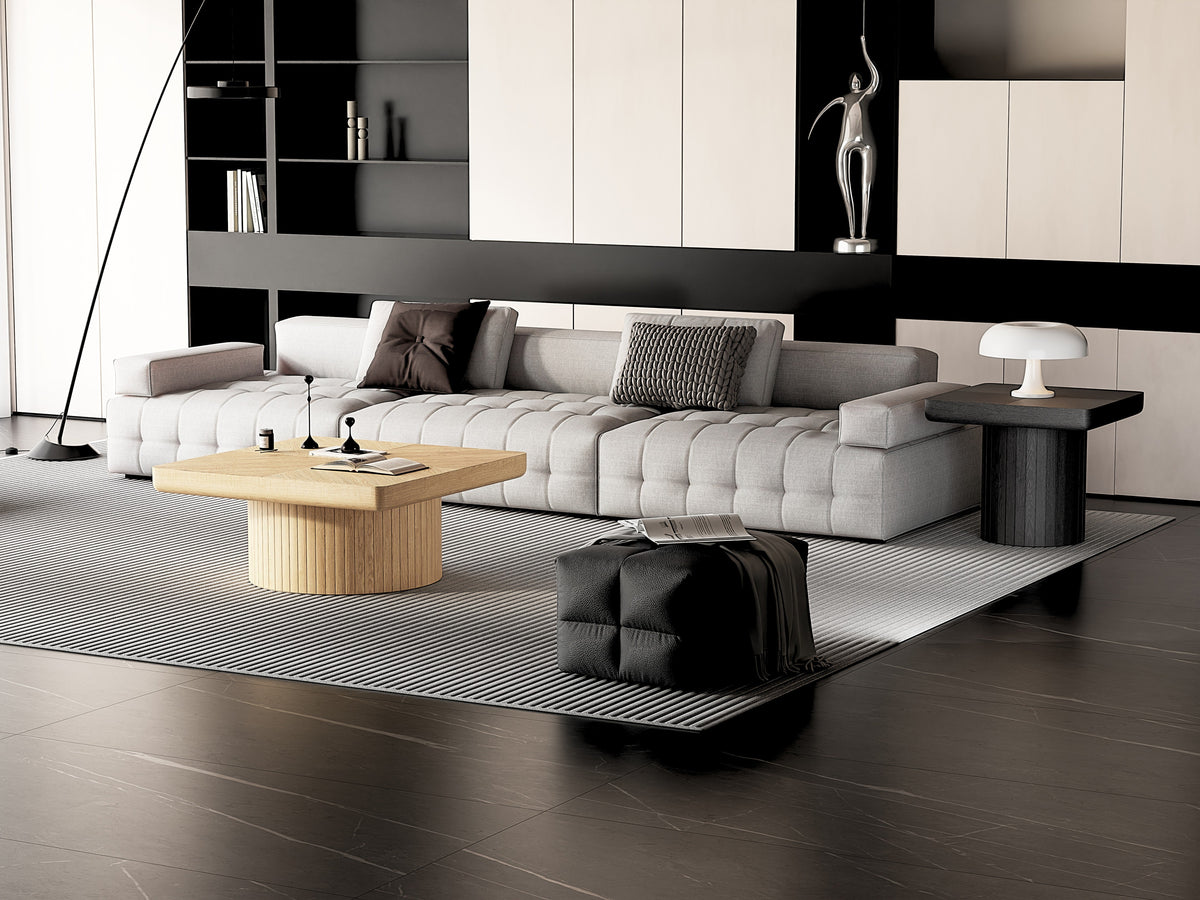 Modern Wood Nesting Coffee Table Set, 2-Piece Coffee Table with Cylindrical & Fluted Pedestal, Minimalist Center Table & Side Table for Wabi-Sabi Decor, Versatile Nesting Tables for Living Room - Sonkuki