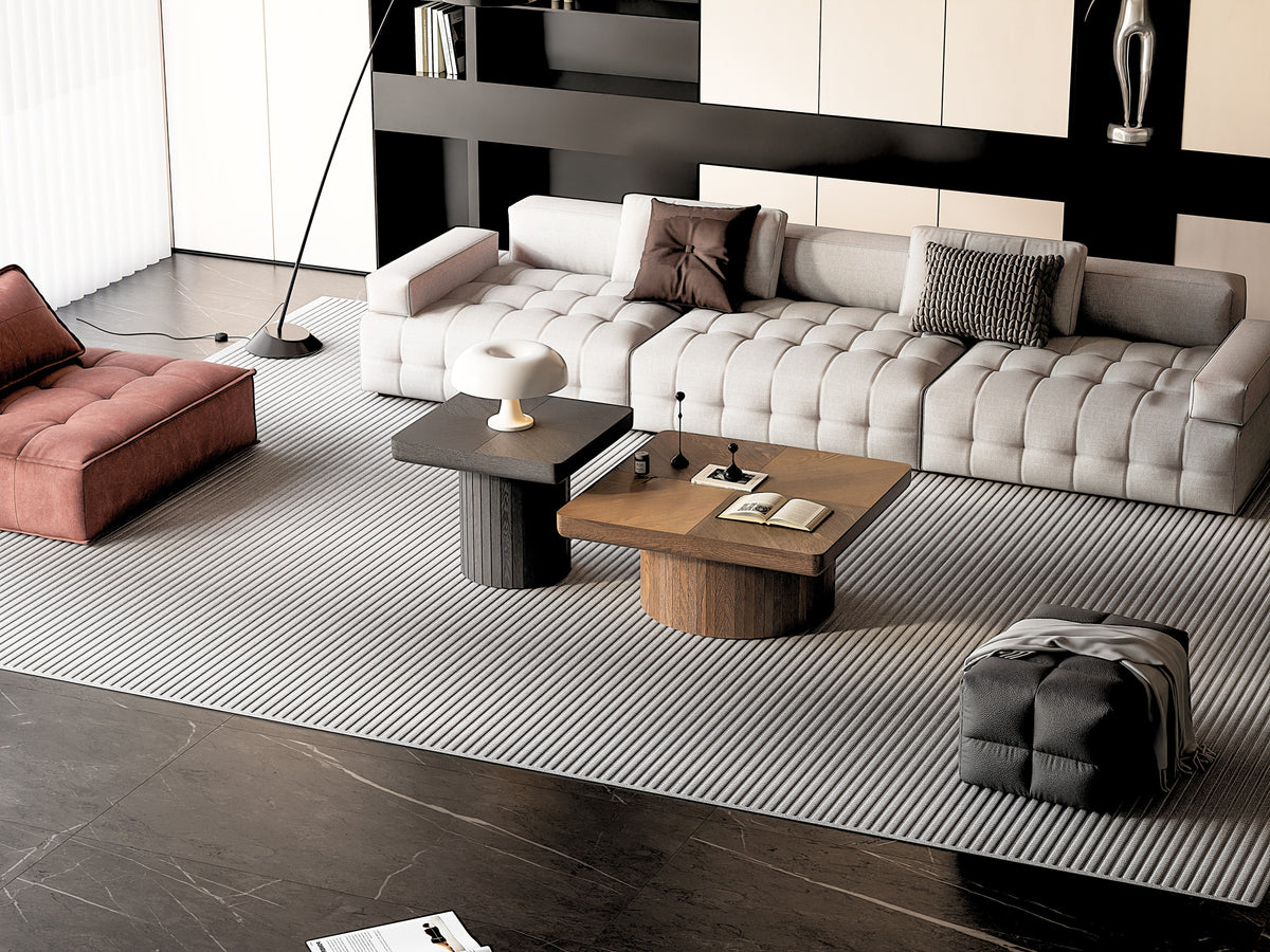 Modern Wood Nesting Coffee Table Set, 2-Piece Coffee Table with Cylindrical & Fluted Pedestal, Minimalist Center Table & Side Table for Wabi-Sabi Decor, Versatile Nesting Tables for Living Room - Sonkuki