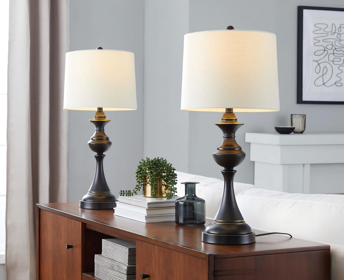 Montgomery 29" Contemporary Metal Table Lamp in Oil Rubbed Bronze with Off-White Linen Shade from Grandview Gallery by LumiSource - Set of 2 - Sonkuki