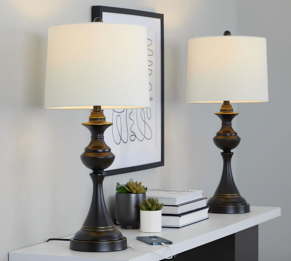 Montgomery 29" Contemporary Metal Table Lamp in Oil Rubbed Bronze with Off-White Linen Shade from Grandview Gallery by LumiSource - Set of 2 - Sonkuki