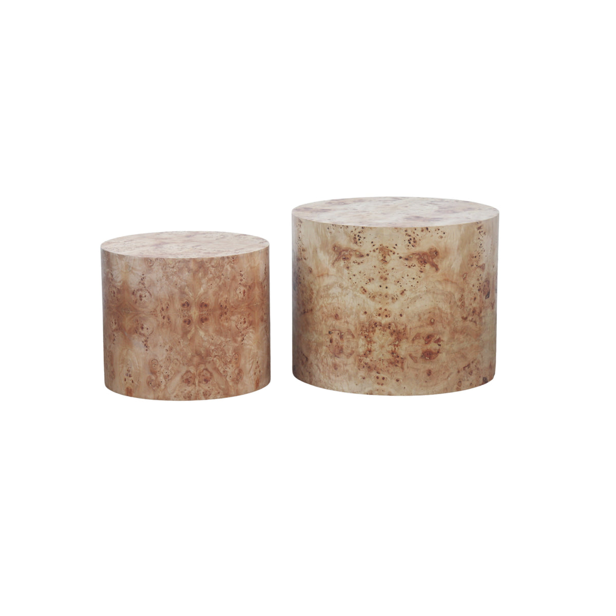 Nesting Coffee Table Set of 2, Modern Round Coffee Table, Wooden Circle Accent Tables for Small Spaces Living Room Bedroom Balcony Office Drum Side Table - Sonkuki