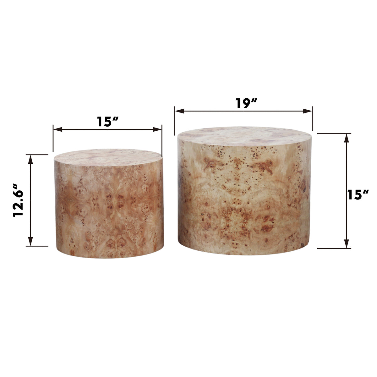 Nesting Coffee Table Set of 2, Modern Round Coffee Table, Wooden Circle Accent Tables for Small Spaces Living Room Bedroom Balcony Office Drum Side Table - Sonkuki