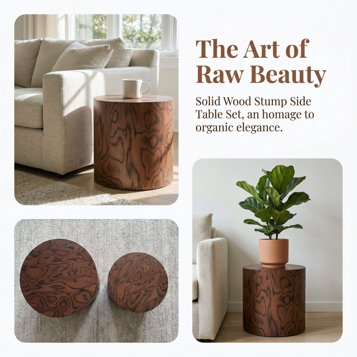 Nesting Coffee Table Set of 2, Modern Round Coffee Table, Wooden Circle Accent Tables for Small Spaces Living Room Bedroom Balcony Office Drum Side Table - Sonkuki