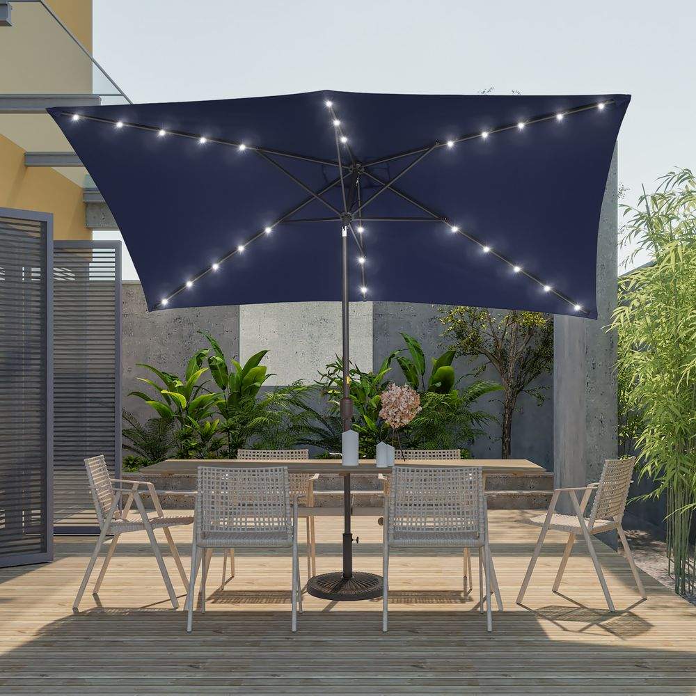 SONKUKI LED 10 x 6.5ft Aluminum Patio Market rectangle Outdoor Umbrellas with Solar Lights and Sturdy Ribs - Sonkuki