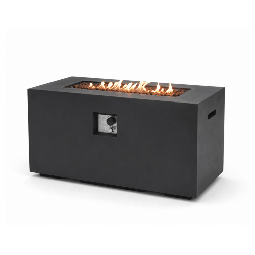 Outdoor Fire Pit Table, 50,000 BTU Propane Fire Pit, Lightweight Concrete Gas Fire Table with Lava Rocks, Burner Lid & Waterproof Cover, Rectangular Firepit for Patio Garden - Sonkuki