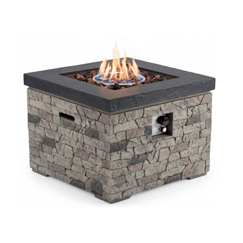 Outdoor Fire Pit Table, 50,000 BTU Propane Fire Pit, Lightweight Concrete Gas Fire Table with Lava Rocks, Burner Lid & Waterproof Cover, Rectangular Firepit for Patio Garden - Sonkuki
