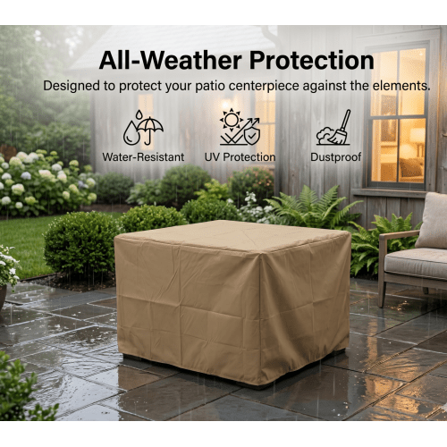 Outdoor Fire Pit Table, 50,000 BTU Propane Fire Pit, Lightweight Concrete Gas Fire Table with Lava Rocks, Burner Lid & Waterproof Cover, Rectangular Firepit for Patio Garden - Sonkuki