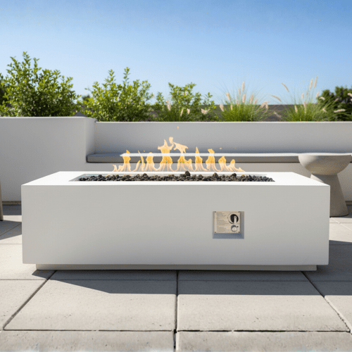 Outdoor Rectangle Propane Fire Pit Table 60inch, 60,000 BTU Concrete Fire Table with Waterproof Cover, Auto-Ignition, Free Lava Rocks - Sonkuki