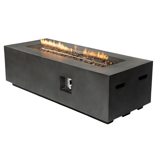 Outdoor Rectangle Propane Fire Pit Table 60inch, 60,000 BTU Concrete Fire Table with Waterproof Cover, Auto-Ignition, Free Lava Rocks - Sonkuki