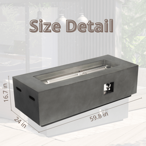 Outdoor Rectangle Propane Fire Pit Table 60inch, 60,000 BTU Concrete Fire Table with Waterproof Cover, Auto-Ignition, Free Lava Rocks - Sonkuki