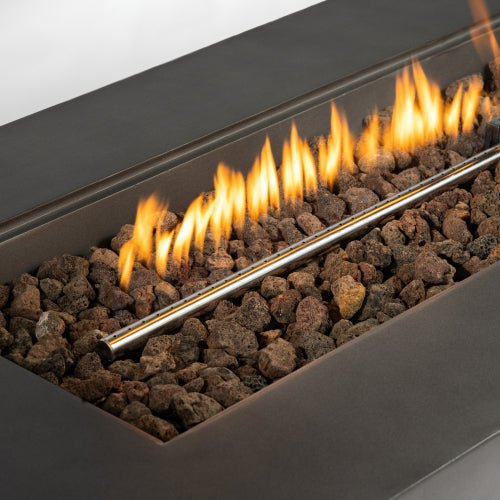 Outdoor Rectangle Propane Fire Pit Table 60inch, 60,000 BTU Concrete Fire Table with Waterproof Cover, Auto-Ignition, Free Lava Rocks - Sonkuki