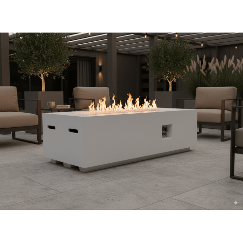 Outdoor Rectangle Propane Fire Pit Table 60inch, 60,000 BTU Concrete Fire Table with Waterproof Cover, Auto-Ignition, Free Lava Rocks - Sonkuki