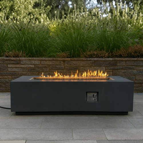 Outdoor Rectangle Propane Fire Pit Table 60inch, 60,000 BTU Concrete Fire Table with Waterproof Cover, Auto-Ignition, Free Lava Rocks - Sonkuki