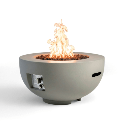 Outdoor Round Propane Fire Pit Table 28-inch,40,000 BTU Fire Pit Bowl,Light Concrete Propane Fire Pit with Free Lava Rocks,Rain Cover and Burner Lid,for Outside Patio,Garden,Deck,Light Grey - Sonkuki
