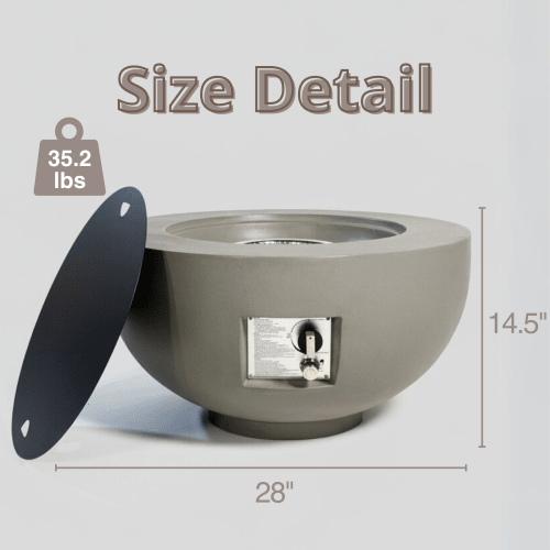 Outdoor Round Propane Fire Pit Table 28-inch,40,000 BTU Fire Pit Bowl,Light Concrete Propane Fire Pit with Free Lava Rocks,Rain Cover and Burner Lid,for Outside Patio,Garden,Deck,Light Grey - Sonkuki