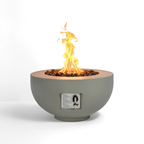 Outdoor Round Propane Fire Pit Table 28-inch,40,000 BTU Fire Pit Bowl,Light Concrete Propane Fire Pit with Free Lava Rocks,Rain Cover and Burner Lid,for Outside Patio,Garden,Deck,Light Grey - Sonkuki