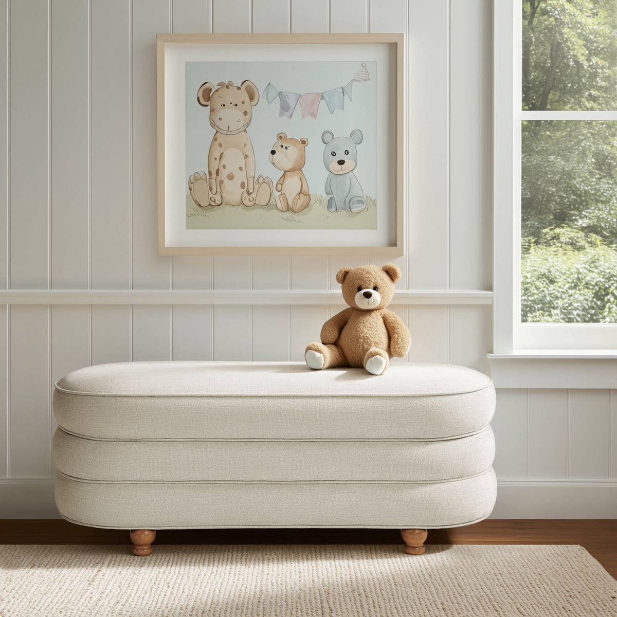 Oval Channel Storage Bench with Wooden Ball Feet - Sonkuki