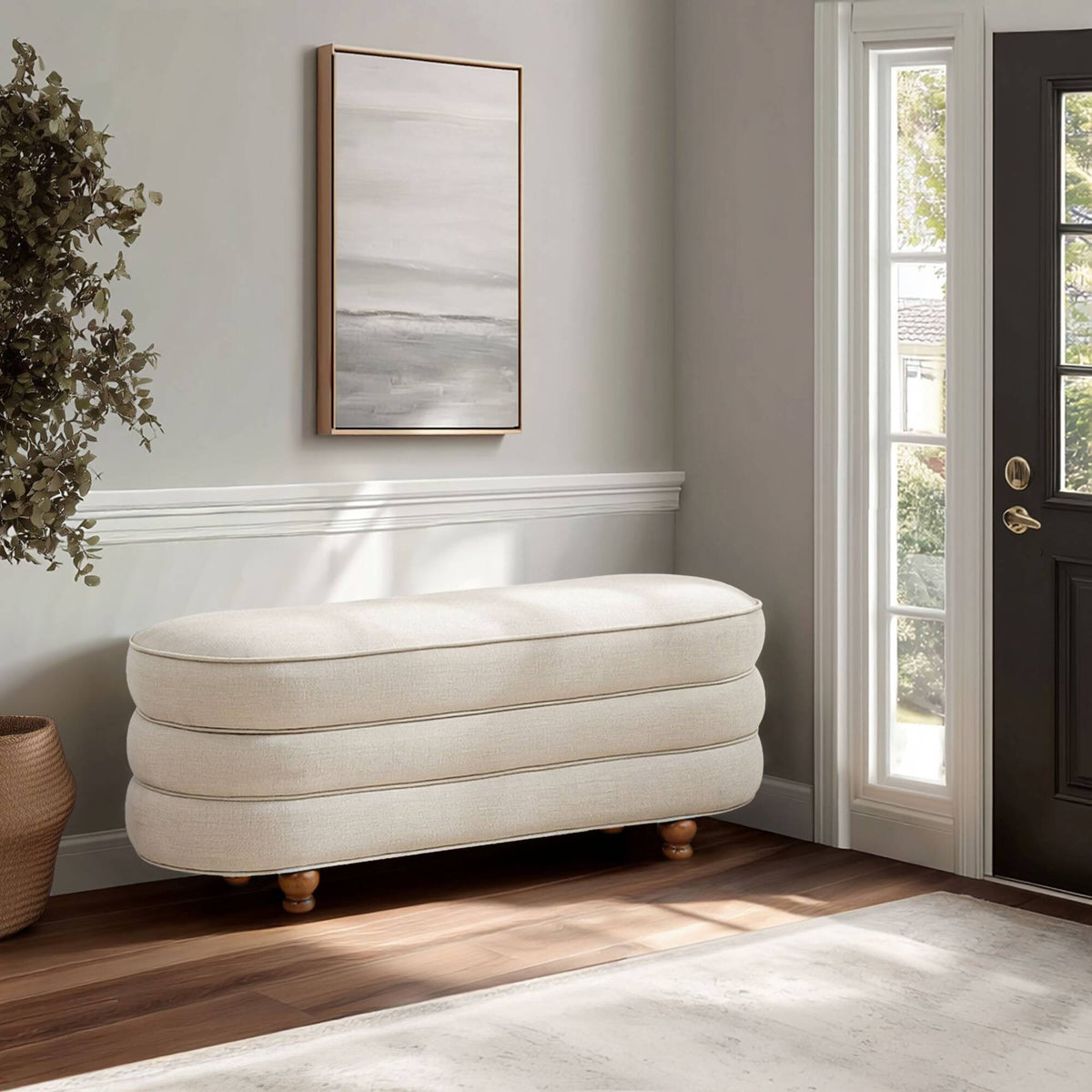 Oval Channel Storage Bench with Wooden Ball Feet - Sonkuki