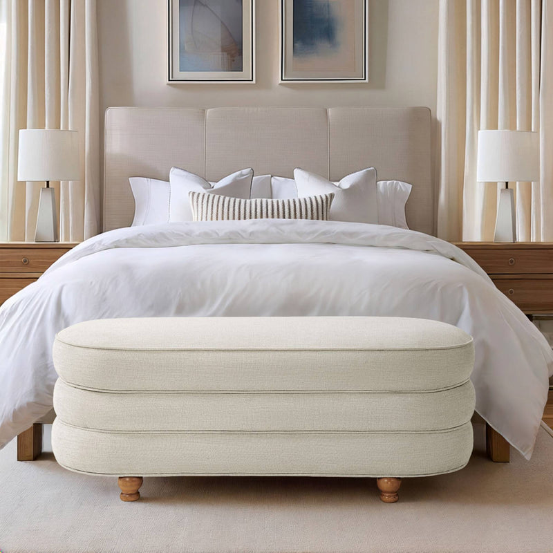 Oval Channel Storage Bench with Wooden Ball Feet - Sonkuki