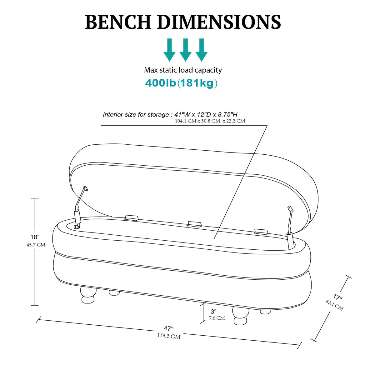 Oval Channel Storage Bench with Wooden Ball Feet - Sonkuki