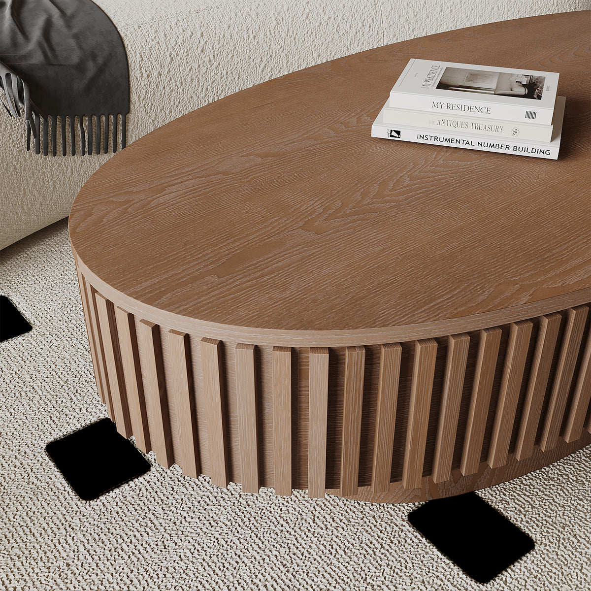 Oval Coffee Table with Storage Solid Wood Veneered Modern Coffee Table Accent Tea Table for Living Room, Bedroom, Apartment or Office - Sonkuki