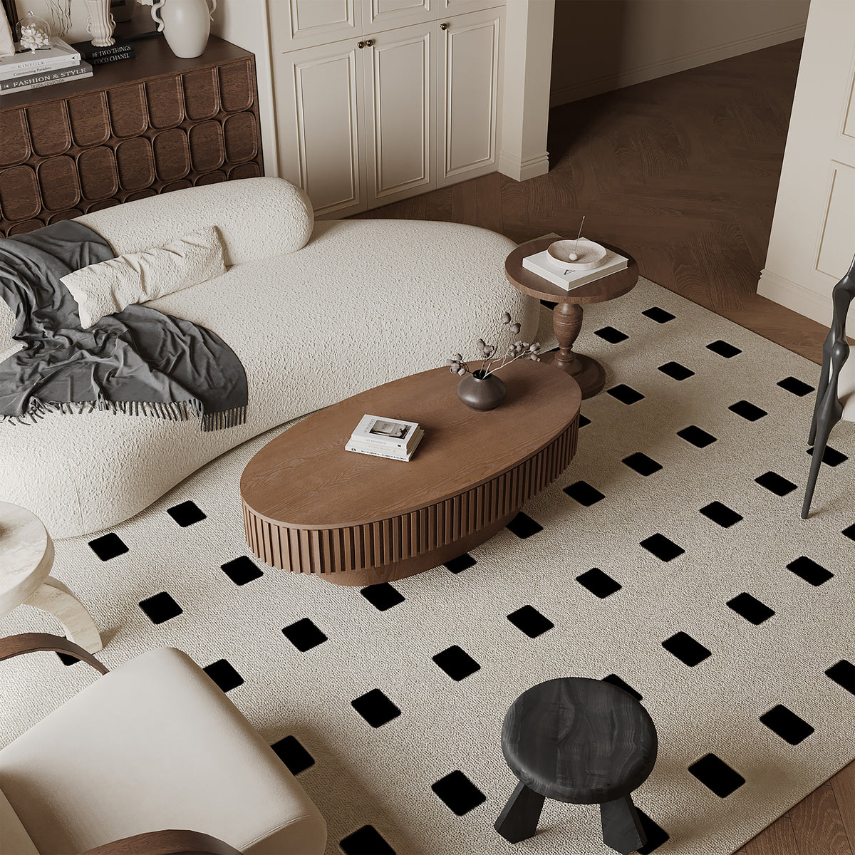 Oval Coffee Table with Storage Solid Wood Veneered Modern Coffee Table Accent Tea Table for Living Room, Bedroom, Apartment or Office - Sonkuki