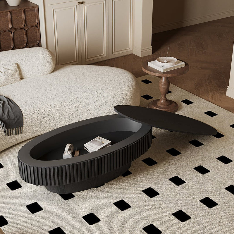 Oval Coffee Table with Storage Solid Wood Veneered Modern Coffee Table Accent Tea Table for Living Room, Bedroom, Apartment or Office - Sonkuki